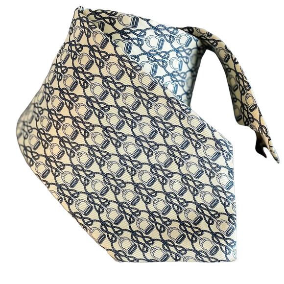 Bert Pulitzer Luxe Print 100% Silk Stirrup Rope Print Tie blue cream 3.5" w - Picture 1 of 5